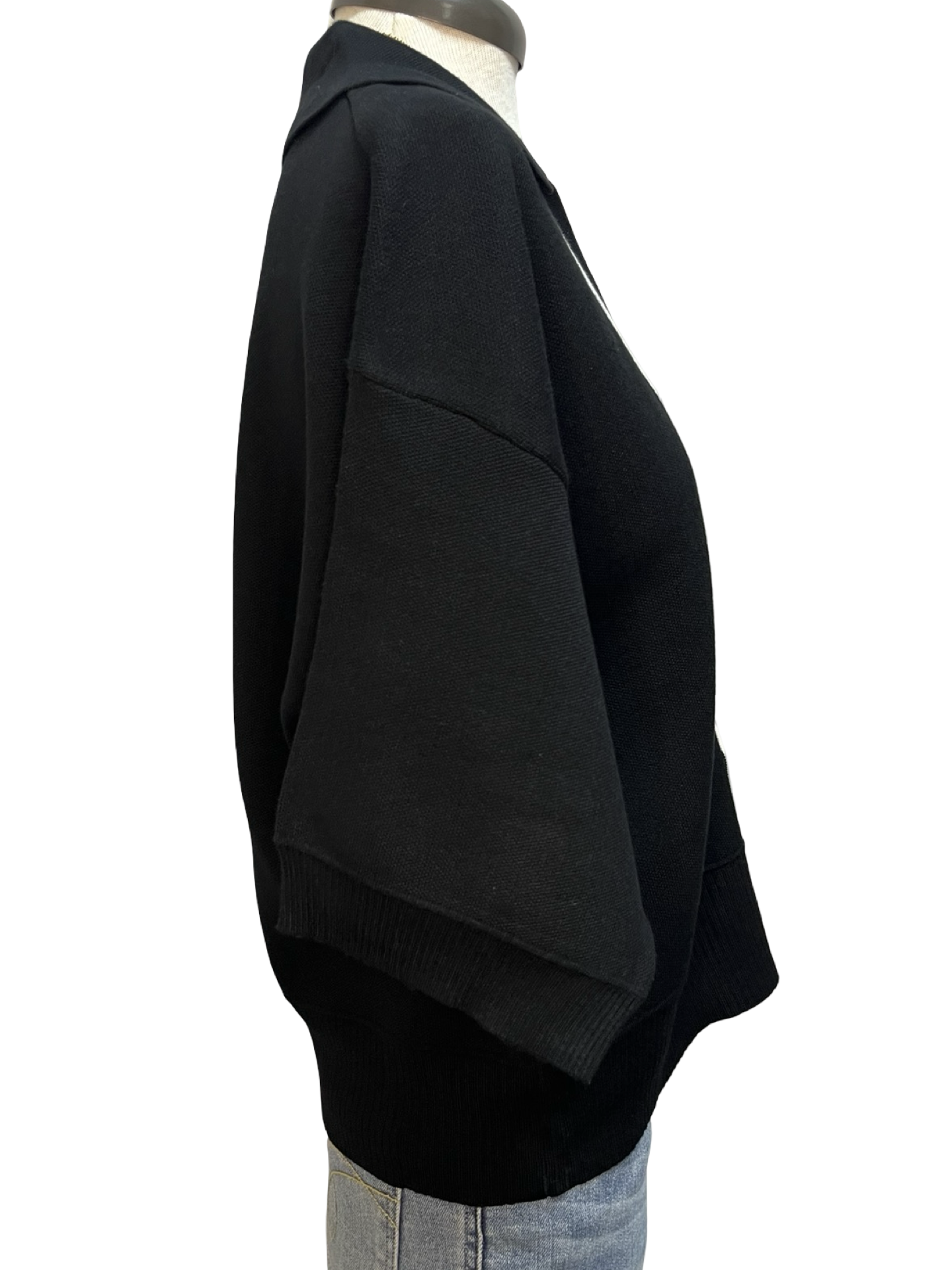Contrast Trim V Neck Top Black