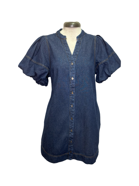 Dark Denim Bubble Sleeve Dress