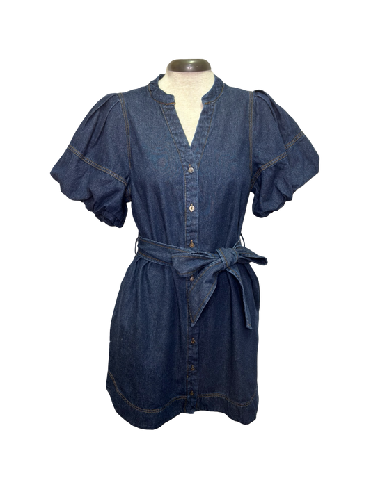 Dark Denim Bubble Sleeve Dress