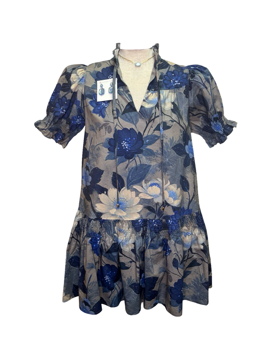 Floral Print Mini Dress Indigo