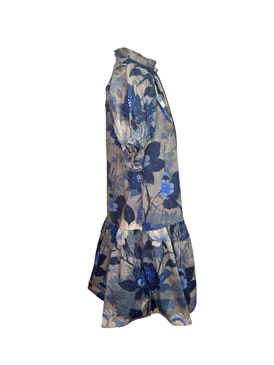 Floral Print Mini Dress Indigo