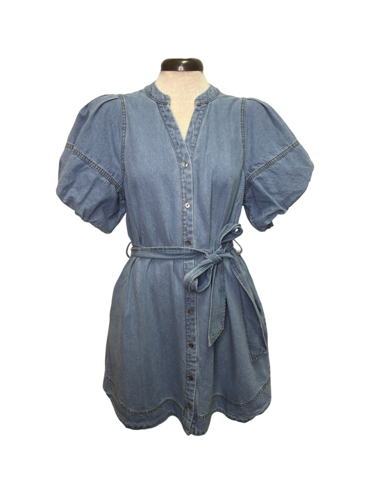 Light Denim Bubble Sleeve Dress