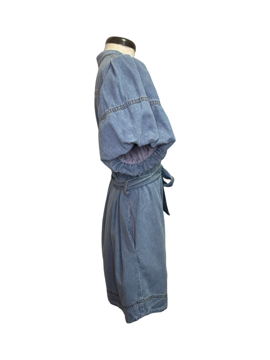 Light Denim Bubble Sleeve Dress