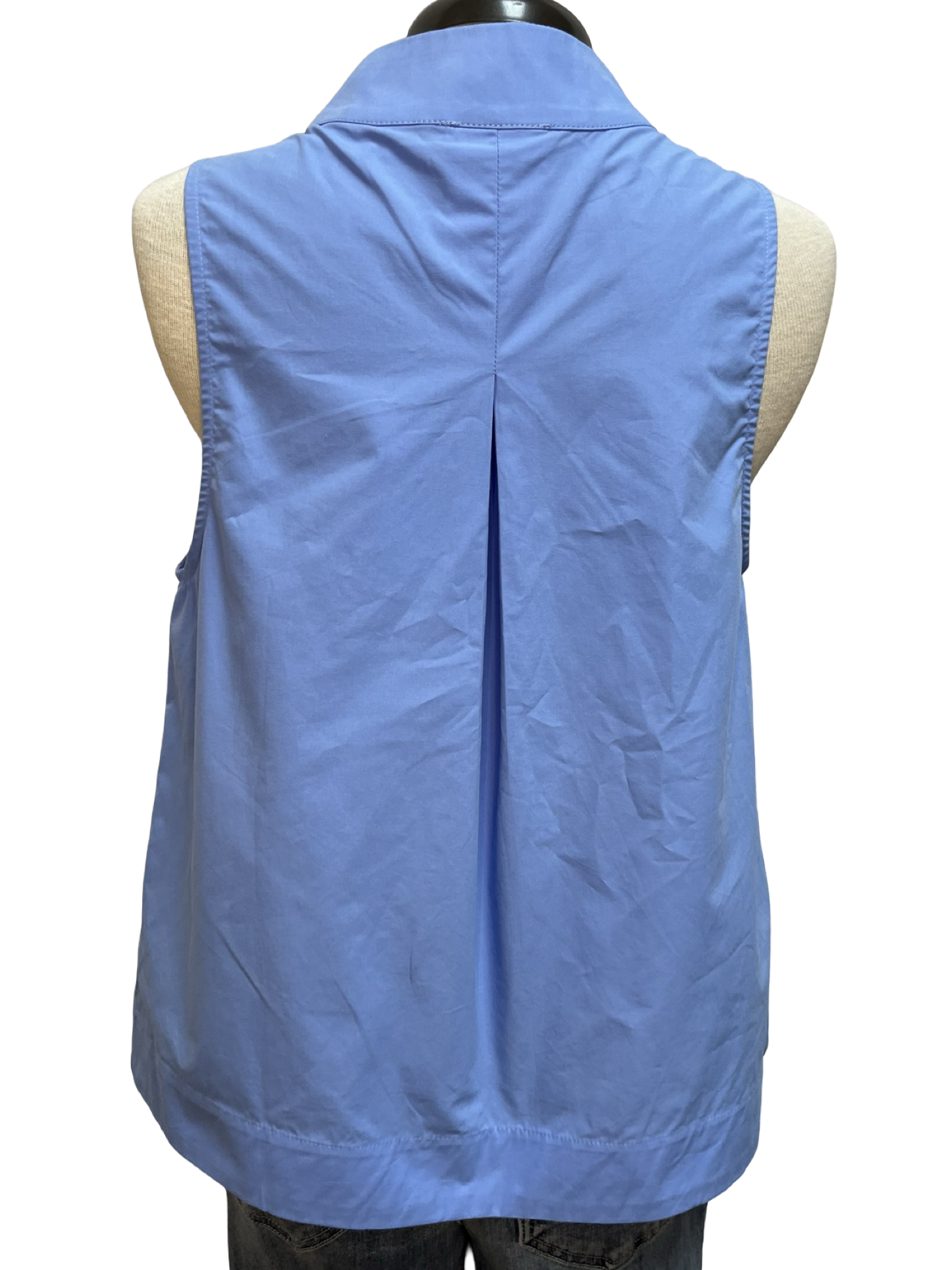 V Neck Stand Collar Top Chambray