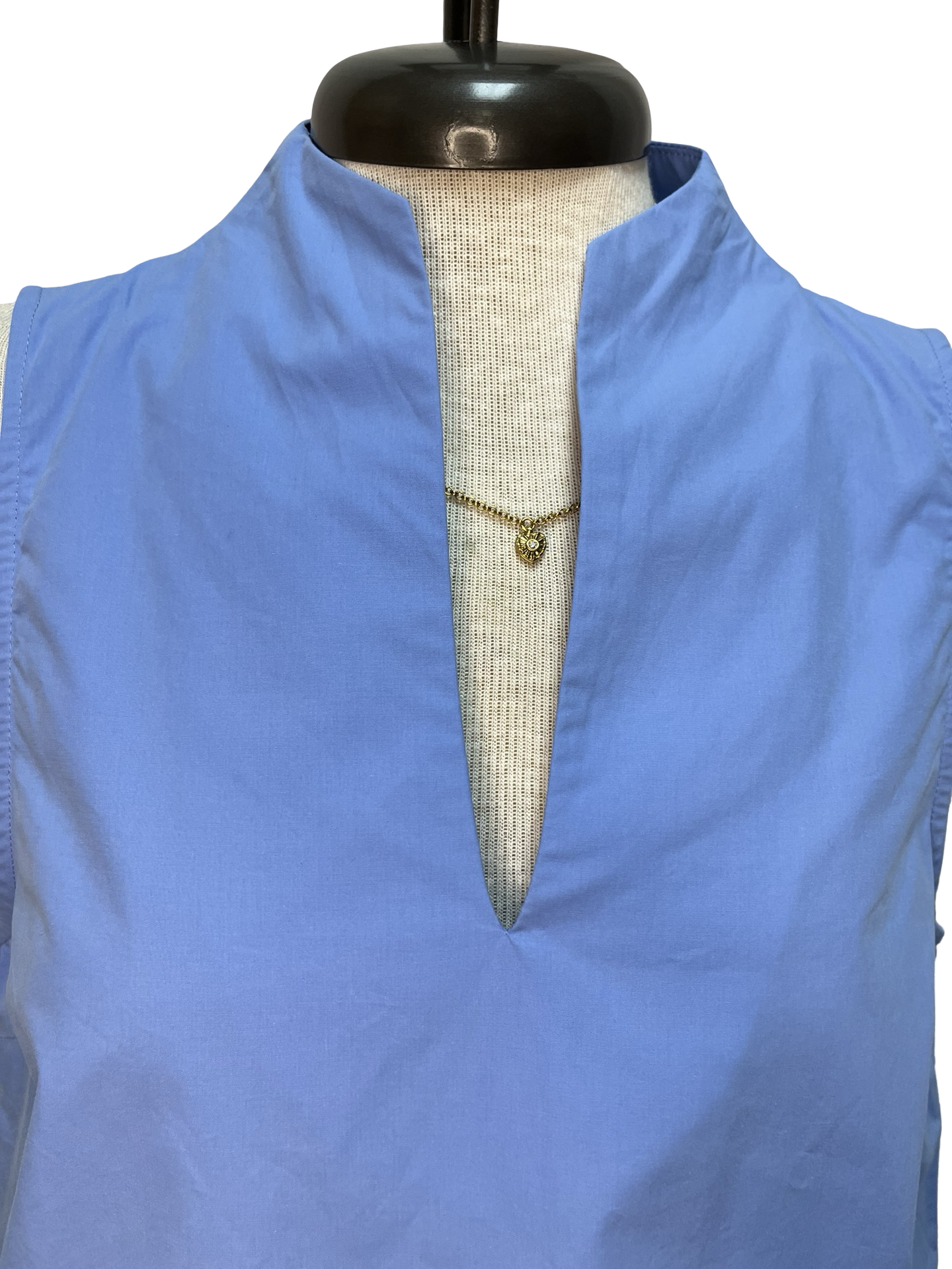 V Neck Stand Collar Top Chambray