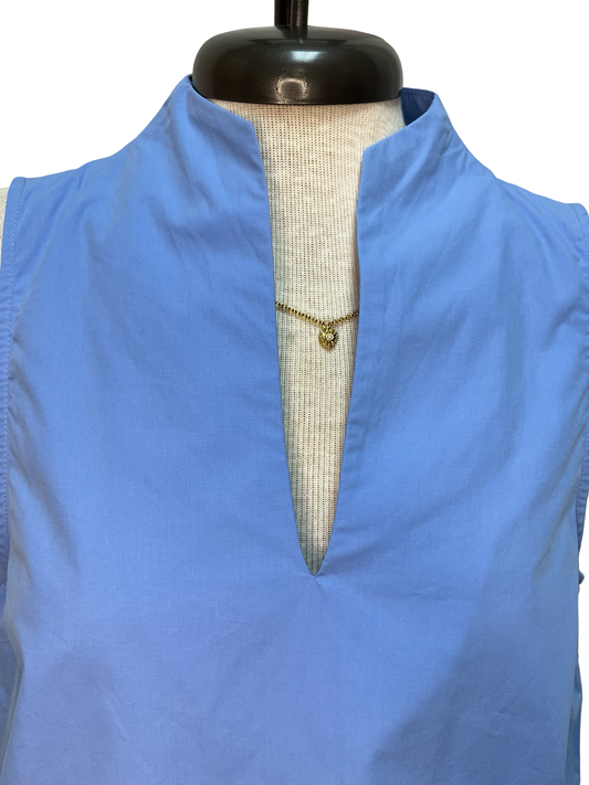 V Neck Stand Collar Top Chambray