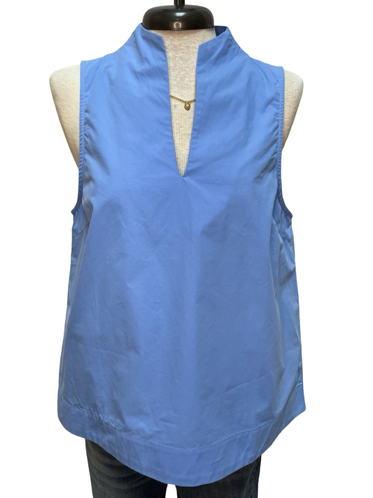 V Neck Stand Collar Top Chambray