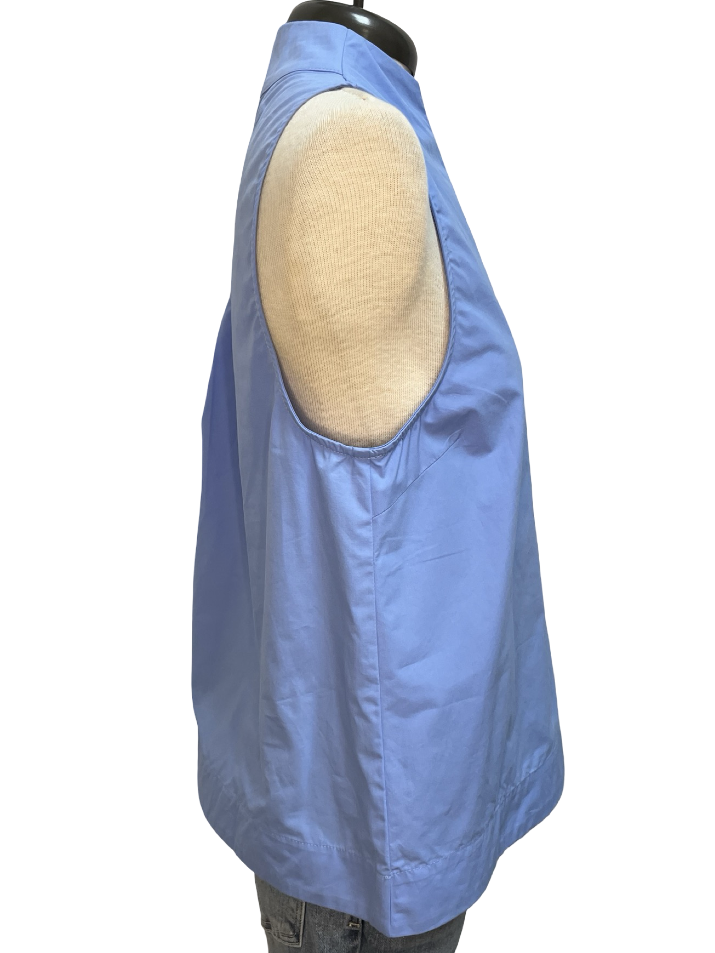 V Neck Stand Collar Top Chambray
