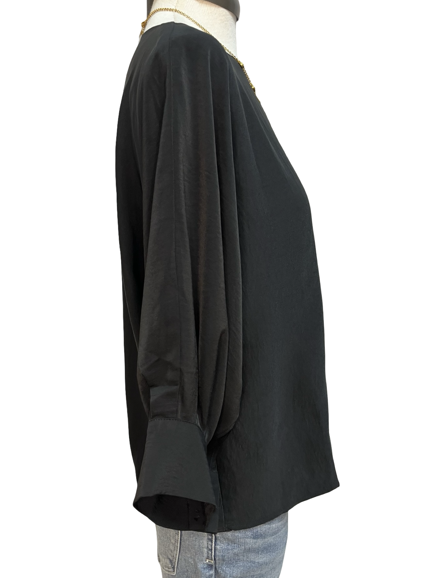 Wide Neckline Sleeve Cuff Top Black