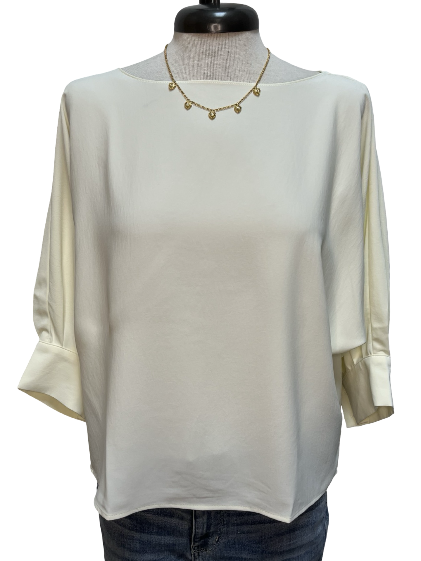 Wide Neckline Sleeve Cuff Top Cream