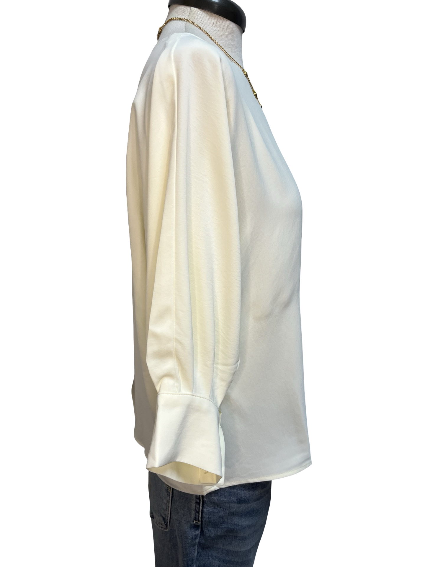 Wide Neckline Sleeve Cuff Top Cream