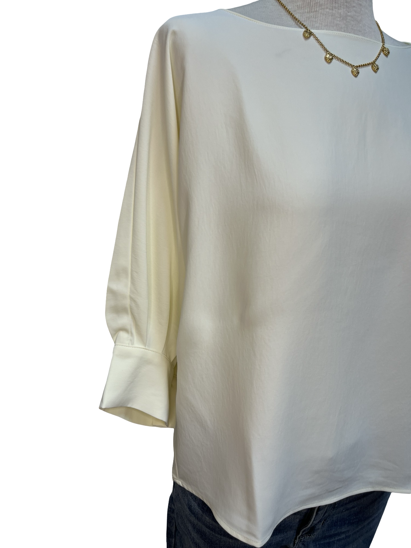 Wide Neckline Sleeve Cuff Top Cream