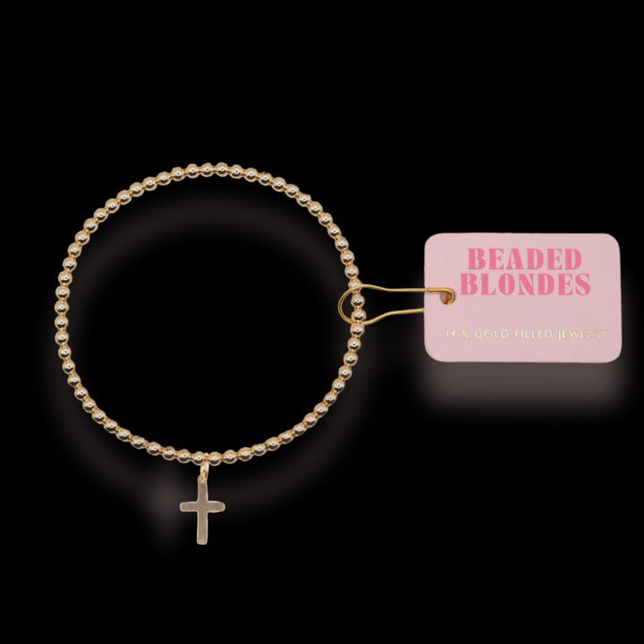 BB Cross Gold Charm Bracelet Extended