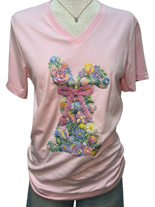 Faux Yarn Bunny V Neck Tee