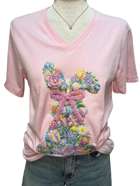 Faux Yarn Bunny V Neck Tee