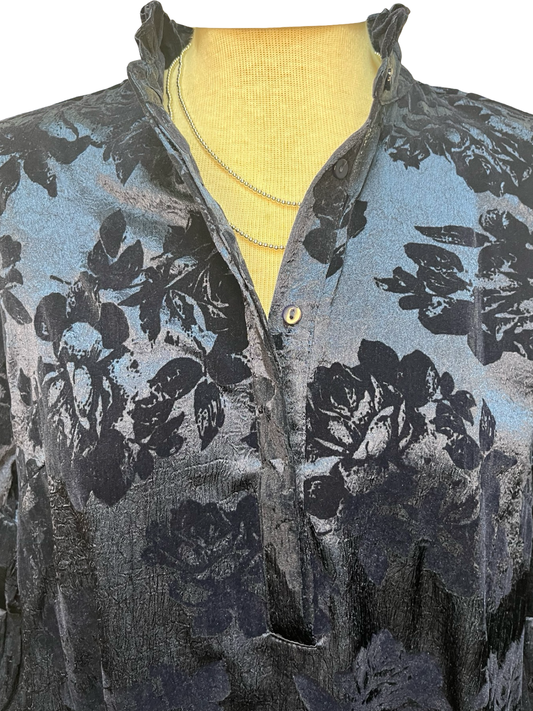 Floral Ruffle Neck Dress Midnight