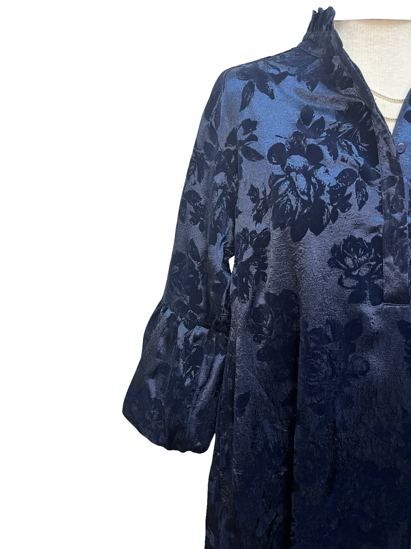 Floral Ruffle Neck Dress Midnight