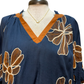 Floral Embroidered V Neck Relaxed Top Denim