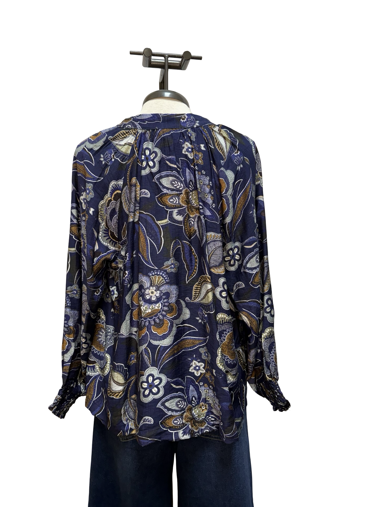 Floral Print Long Sleeve Blouse Navy