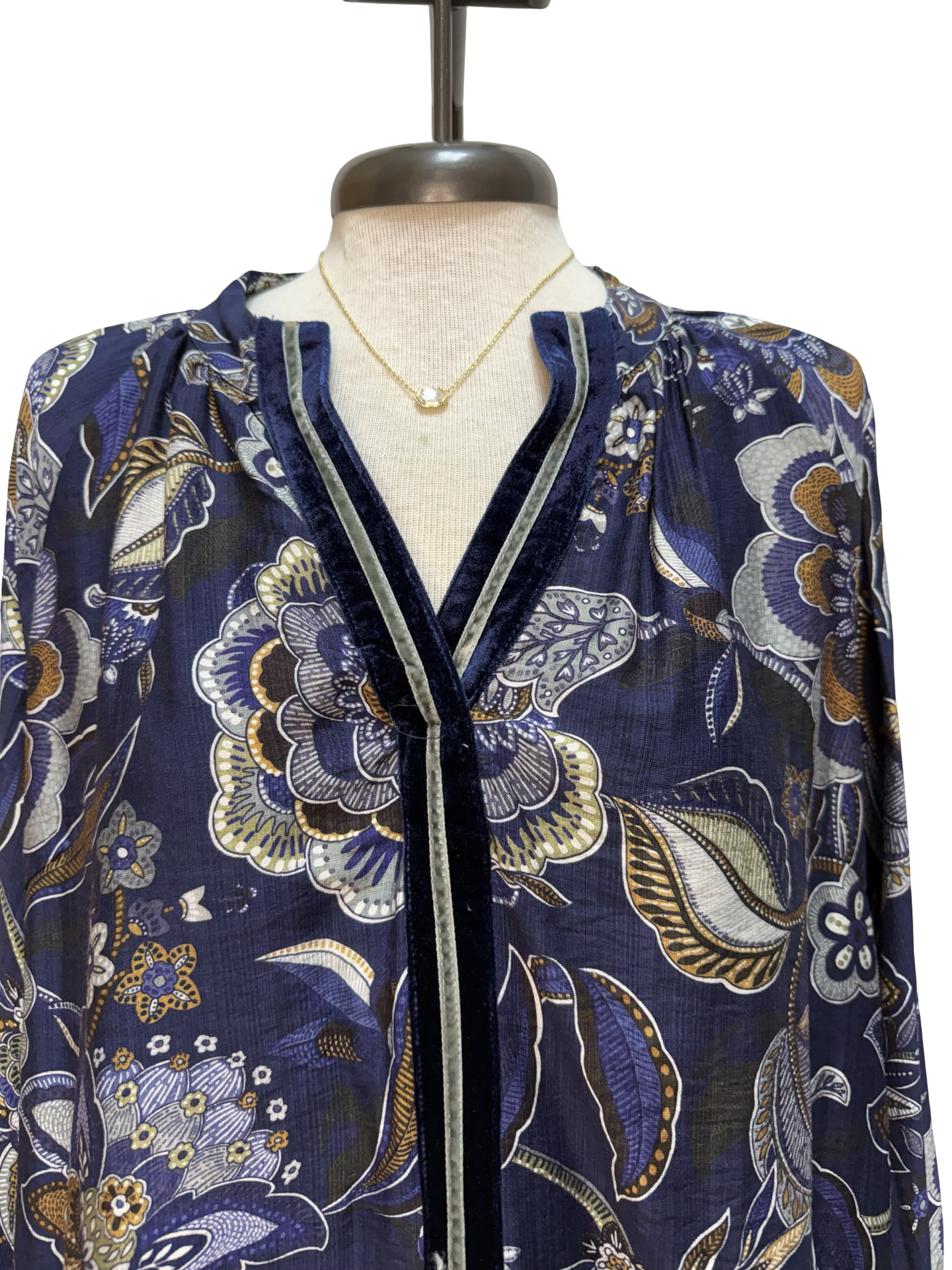 Floral Print Long Sleeve Blouse Navy