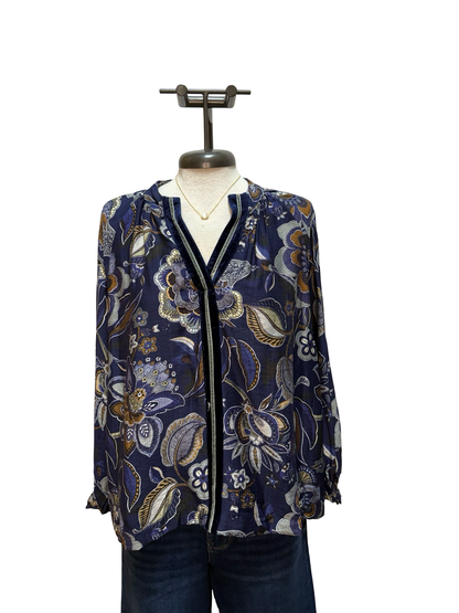 Floral Print Long Sleeve Blouse Navy