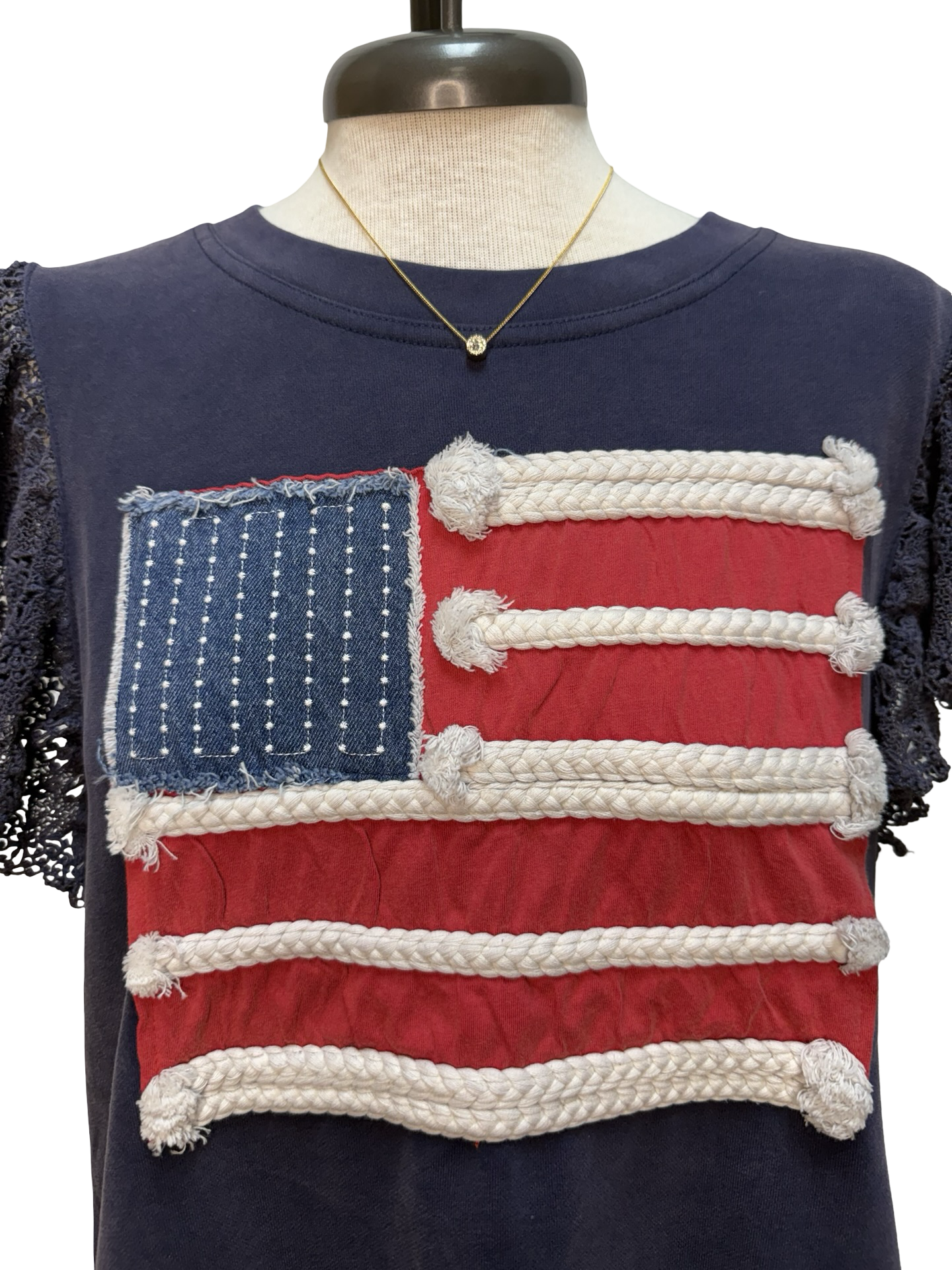 Flutter Sleeve American Flag Top Navy