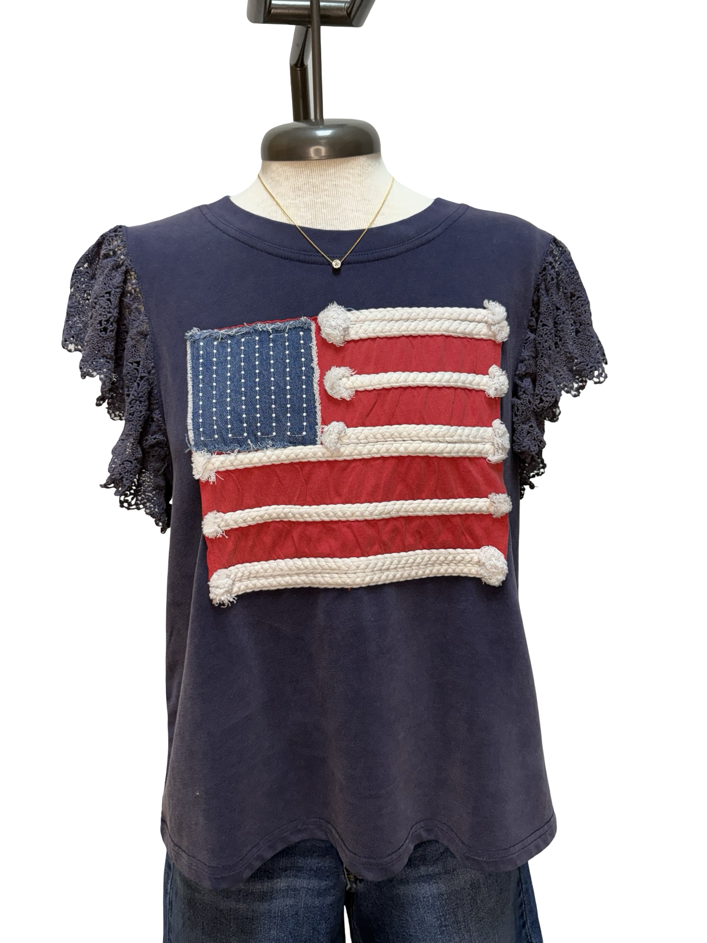 Flutter Sleeve American Flag Top Navy