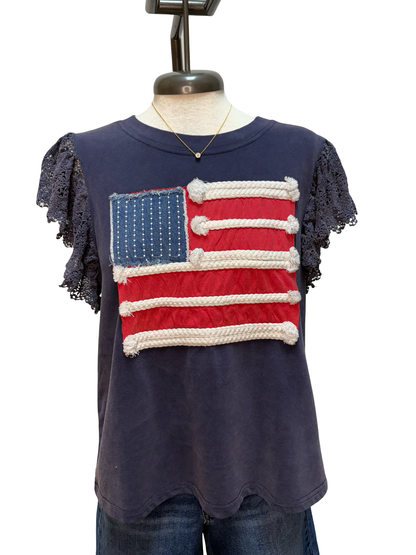 Flutter Sleeve American Flag Top Navy