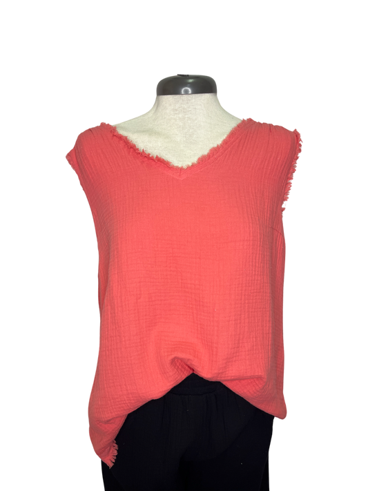 Gauze High Low Tank Coral