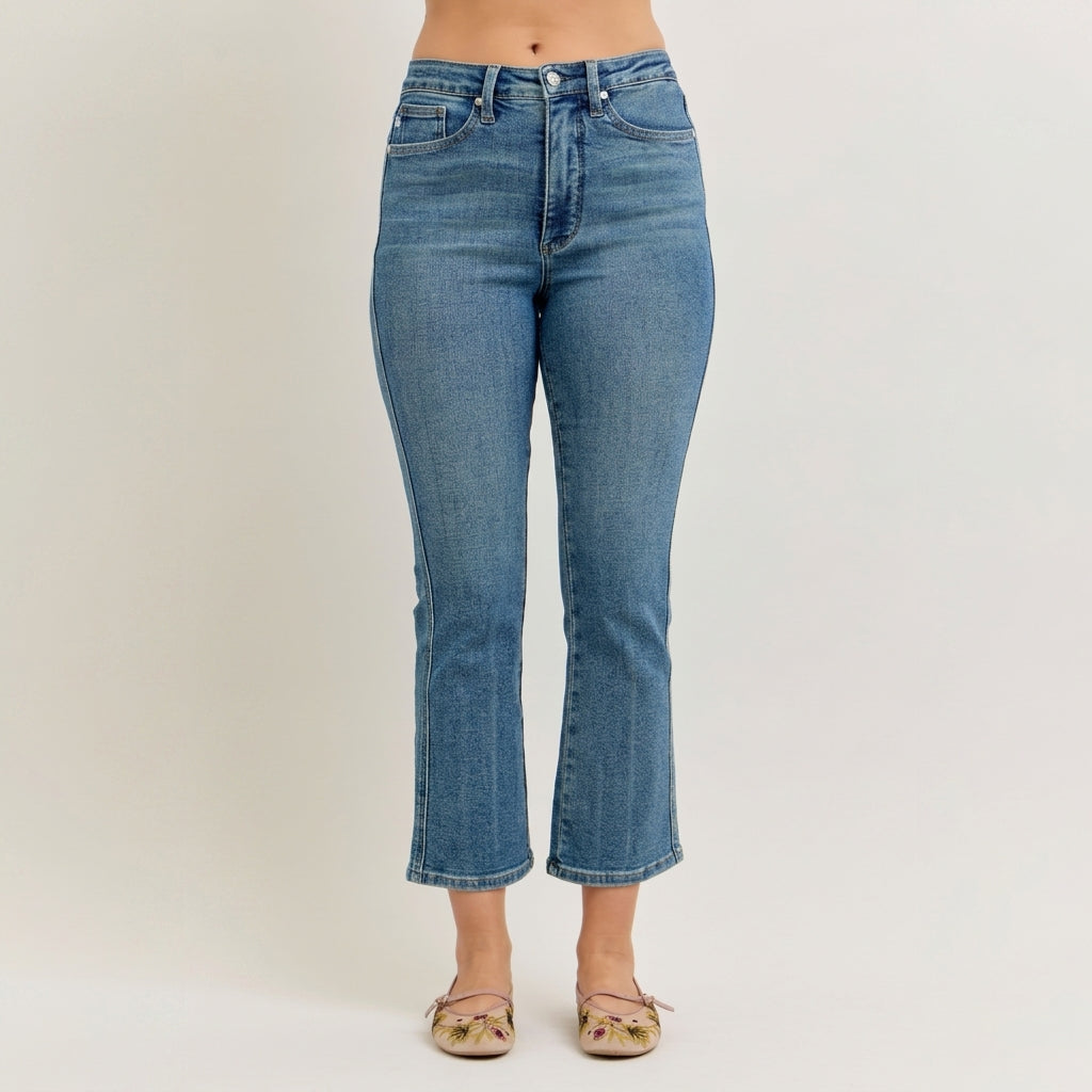 Judy Blue HW Tummy Control Kick Flare Crop Jean