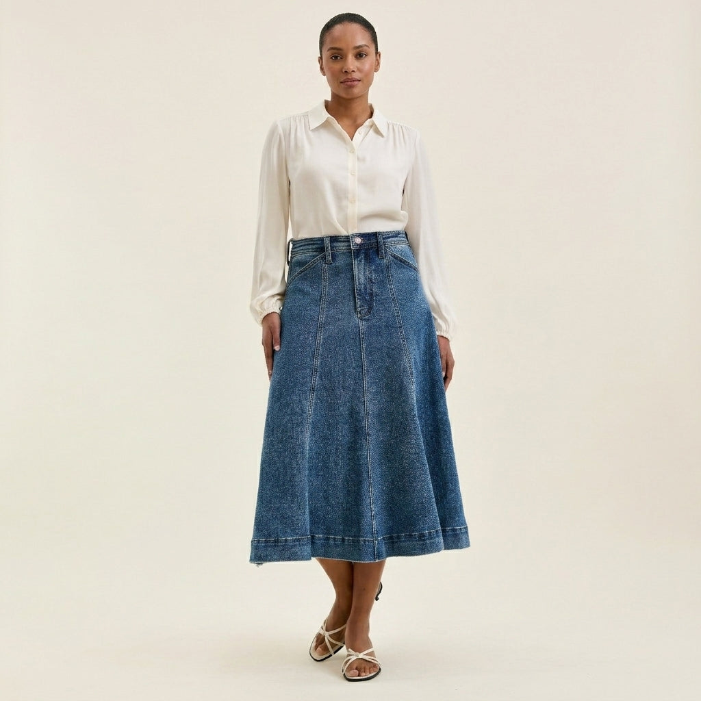 Judy Blue HW Lasso Denim Skirt Medium Stone