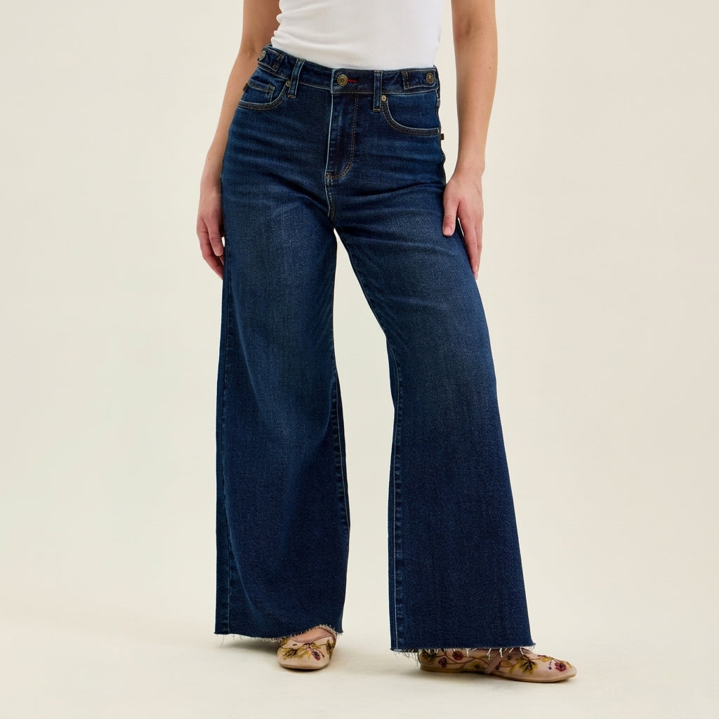 Judy Blue HW Retro Wide + Raw Hem Jeans