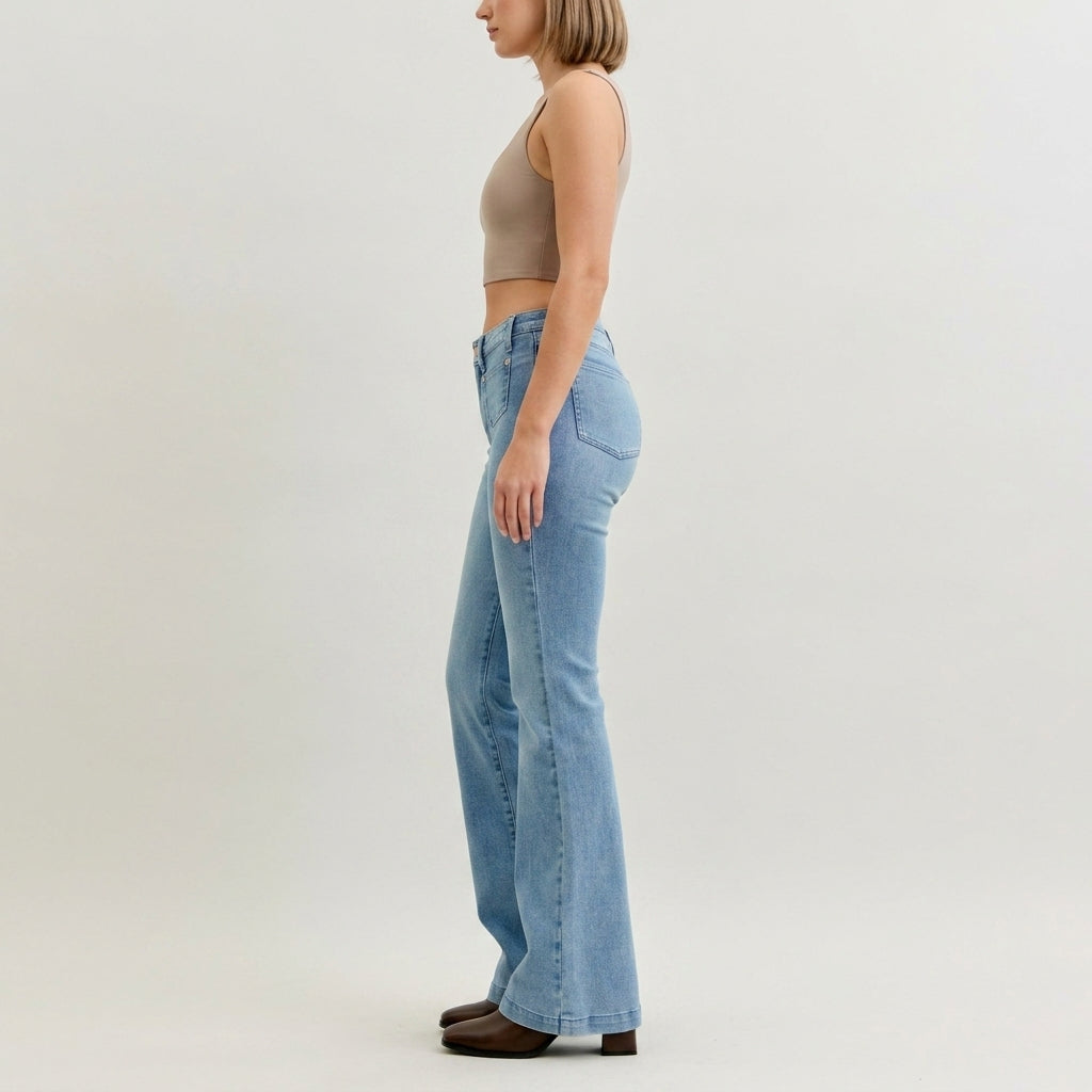 Judy Blue MR Bootcut Contrast Wash & Front Patch Pocket Jean