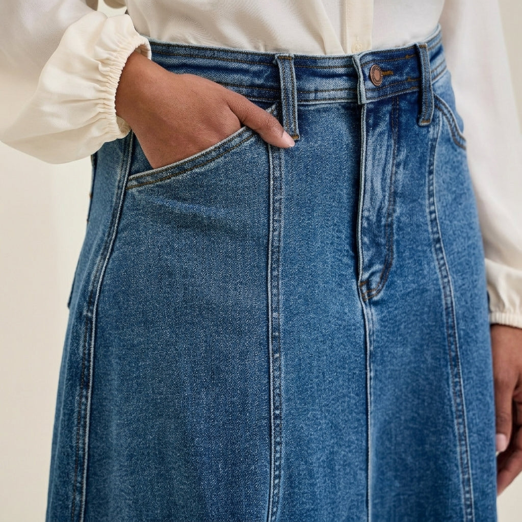 Judy Blue HW Lasso Denim Skirt Medium Stone