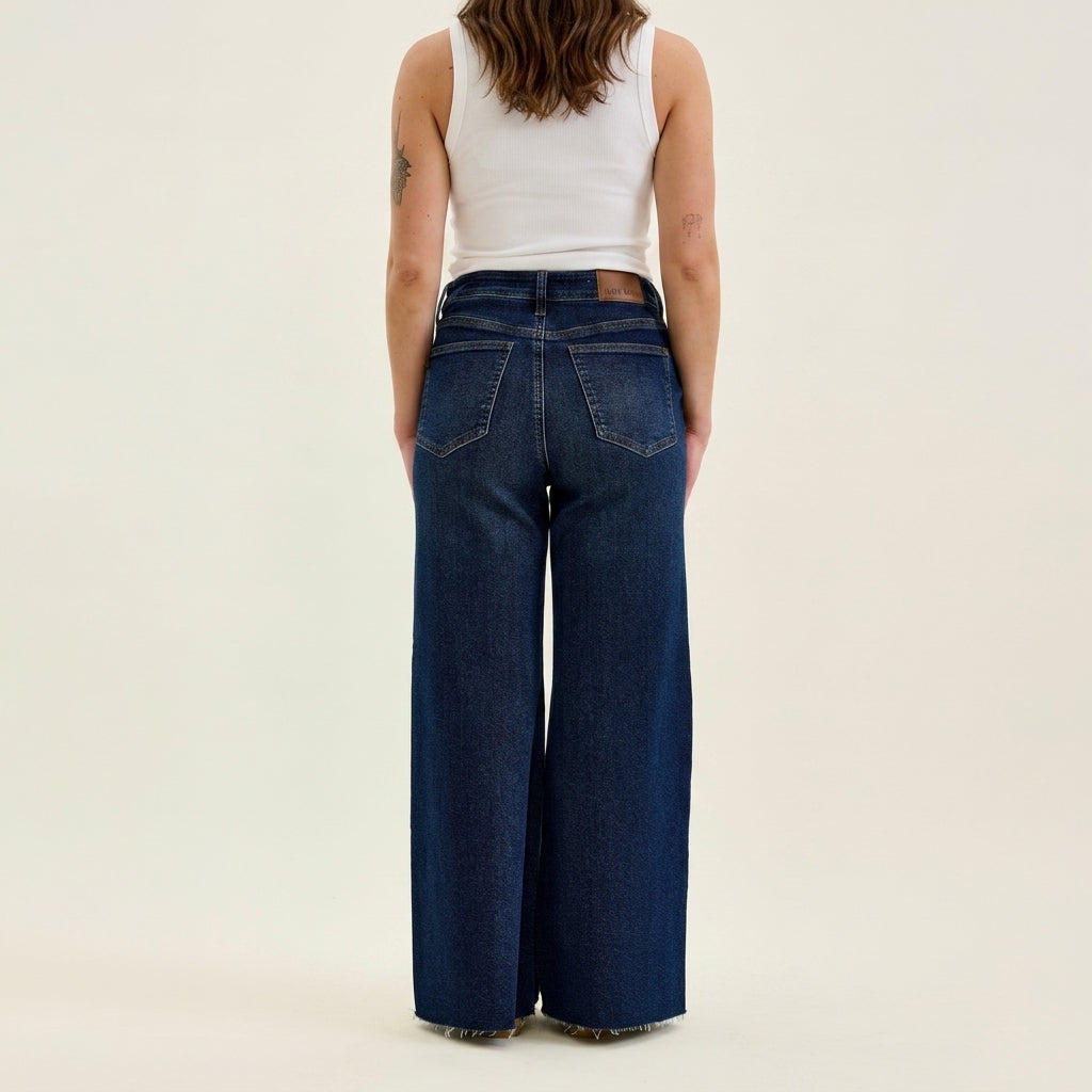 Judy Blue HW Retro Wide + Raw Hem Jeans
