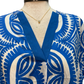 Geometric Print V Neck Top Blue