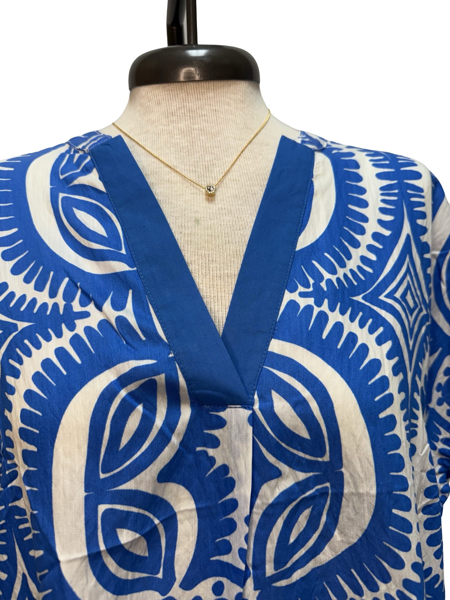 Geometric Print V Neck Top Blue