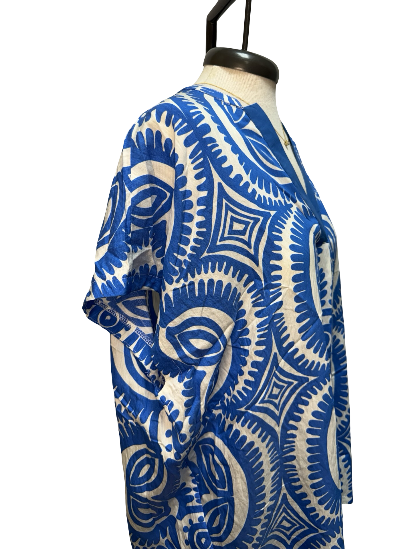 Geometric Print V Neck Top Blue