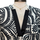 Geometric Print V Neck Top Black