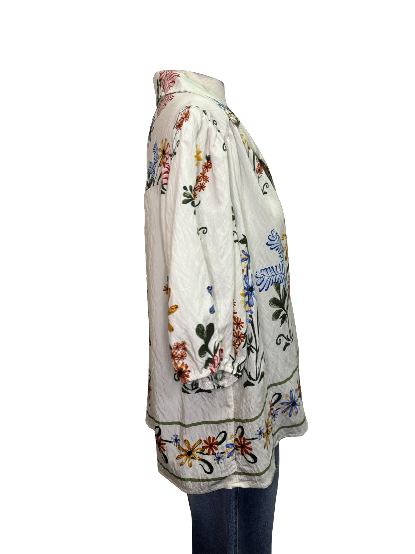 Floral Print Button Up Blouse Ivory