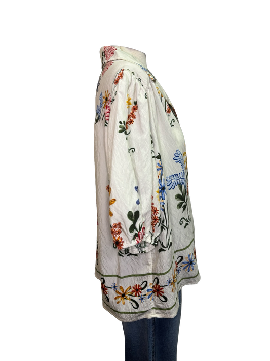 Floral Print Button Up Blouse Ivory