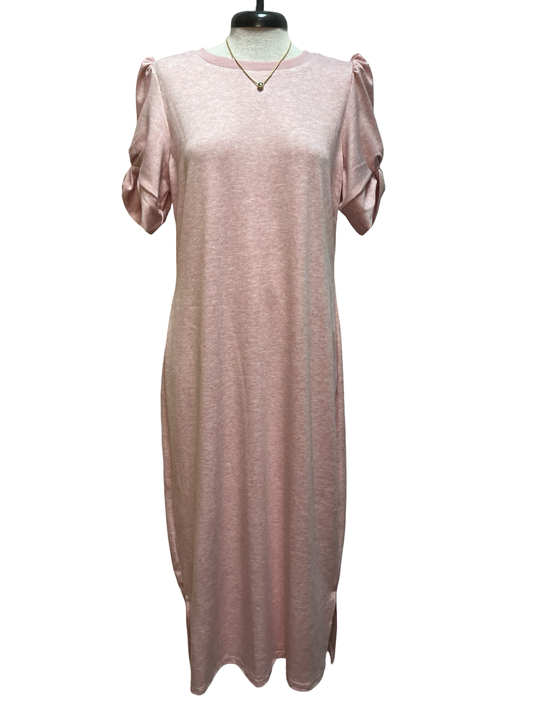 Knit Twist Sleeve Midi Dress Baby Pink