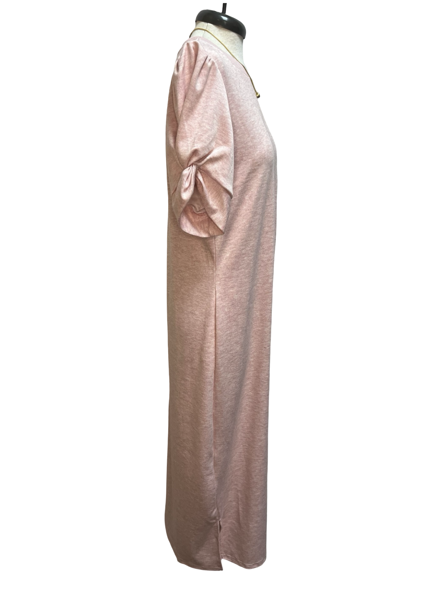 Knit Twist Sleeve Midi Dress Baby Pink