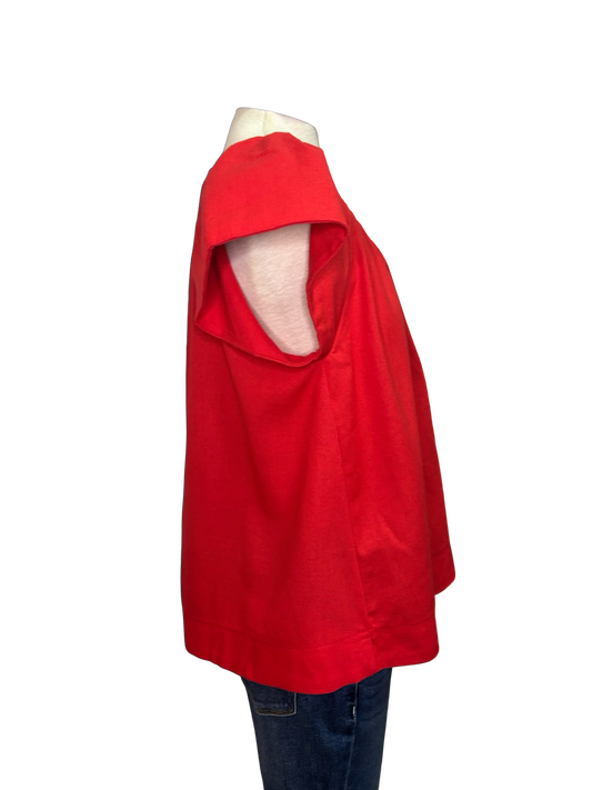 Linen V Neck Cap Sleeve Top Red