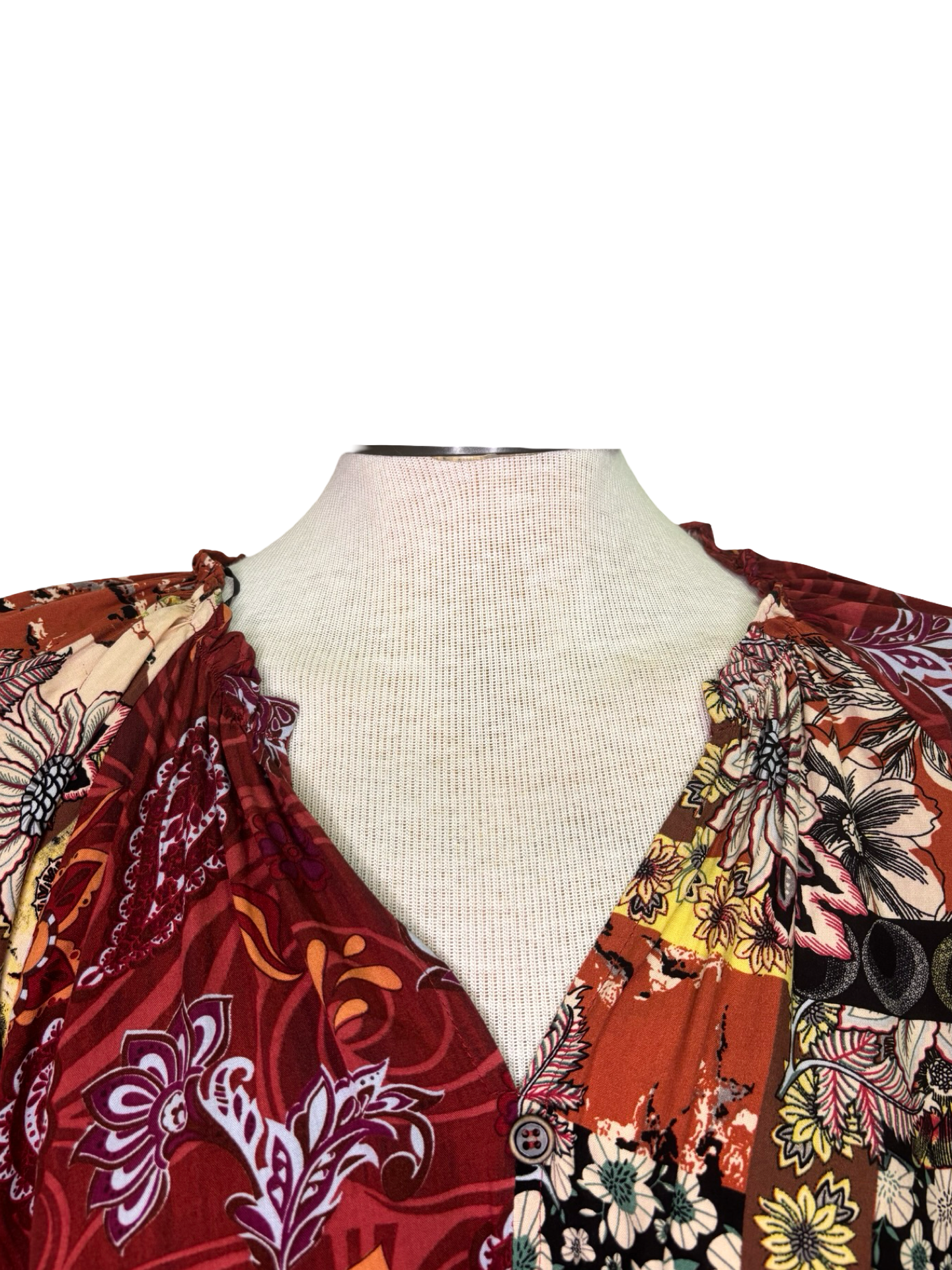 Mixed Print Long Sleeve Top Marsala