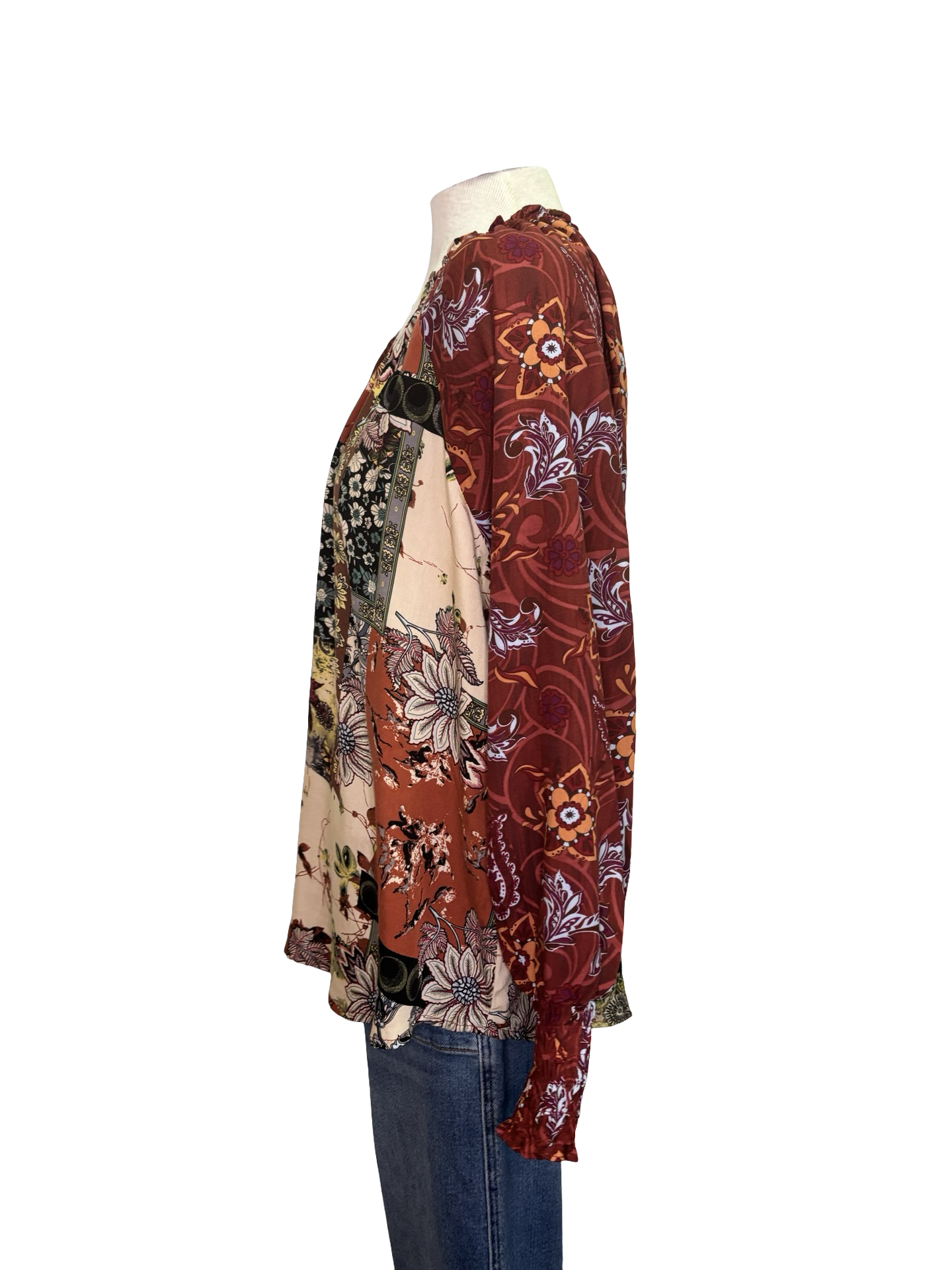 Mixed Print Long Sleeve Top Marsala