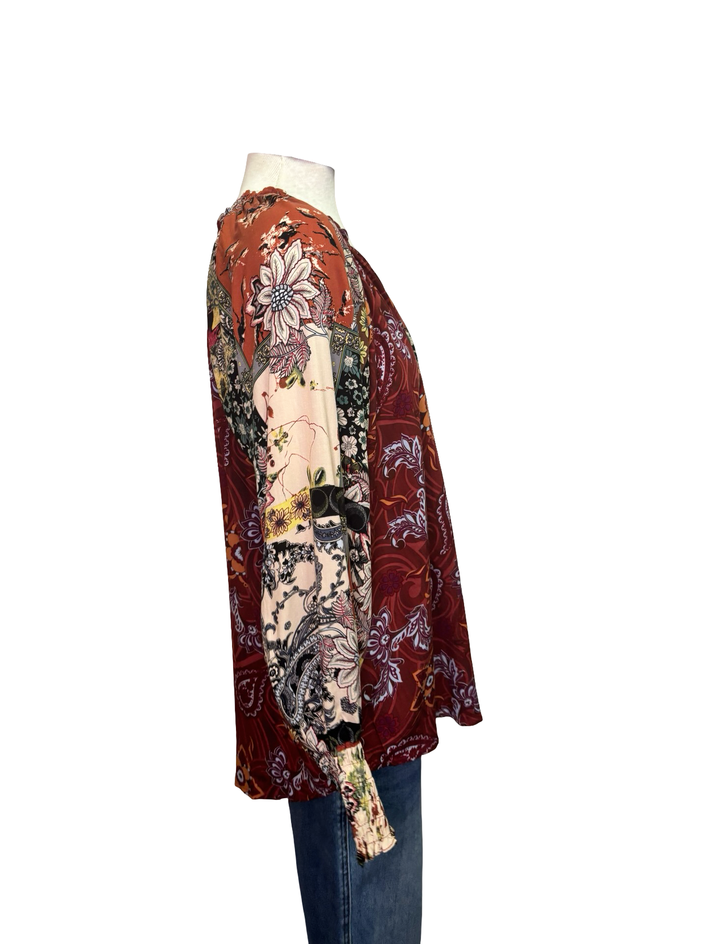 Mixed Print Long Sleeve Top Marsala