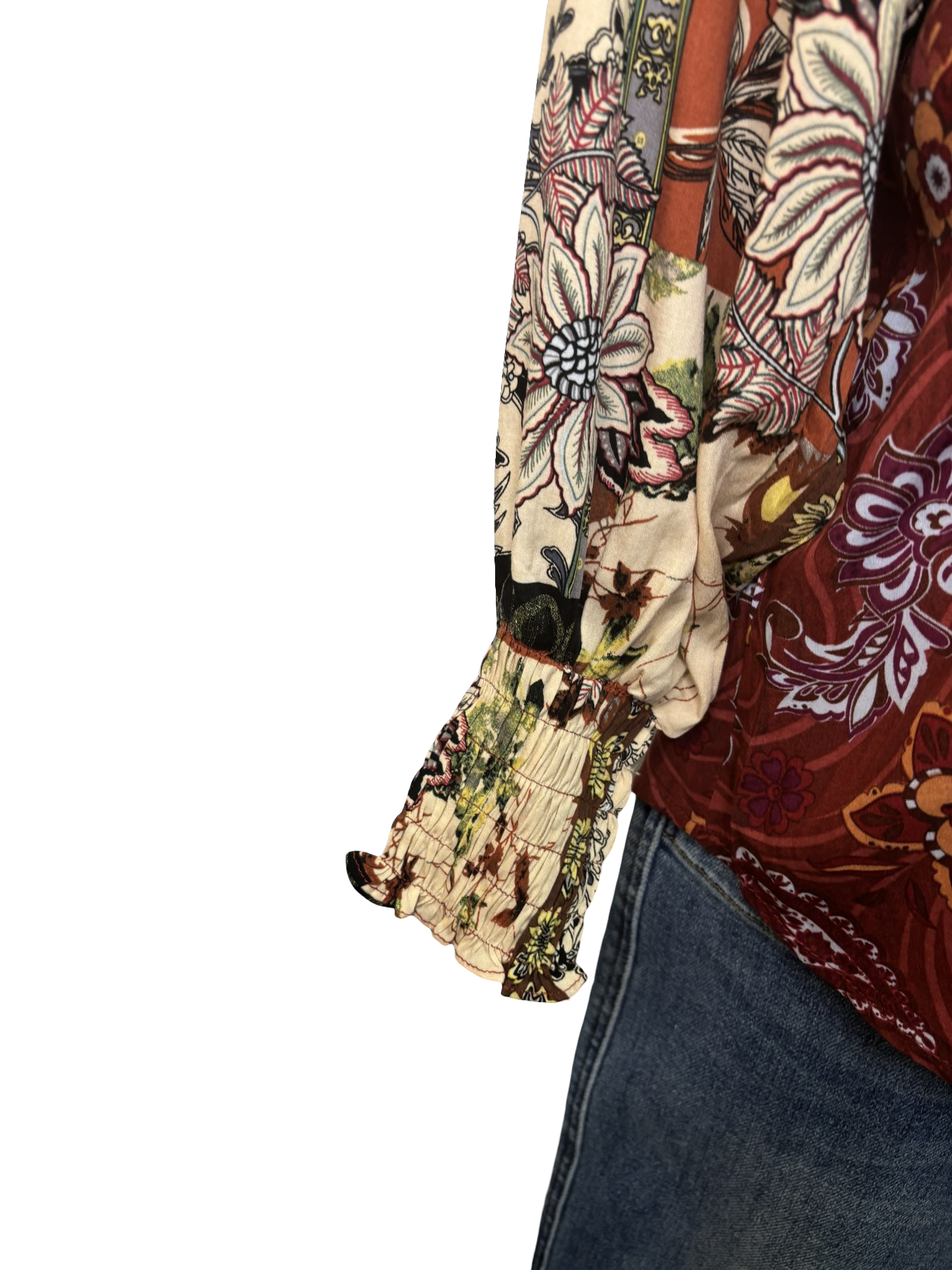 Mixed Print Long Sleeve Top Marsala