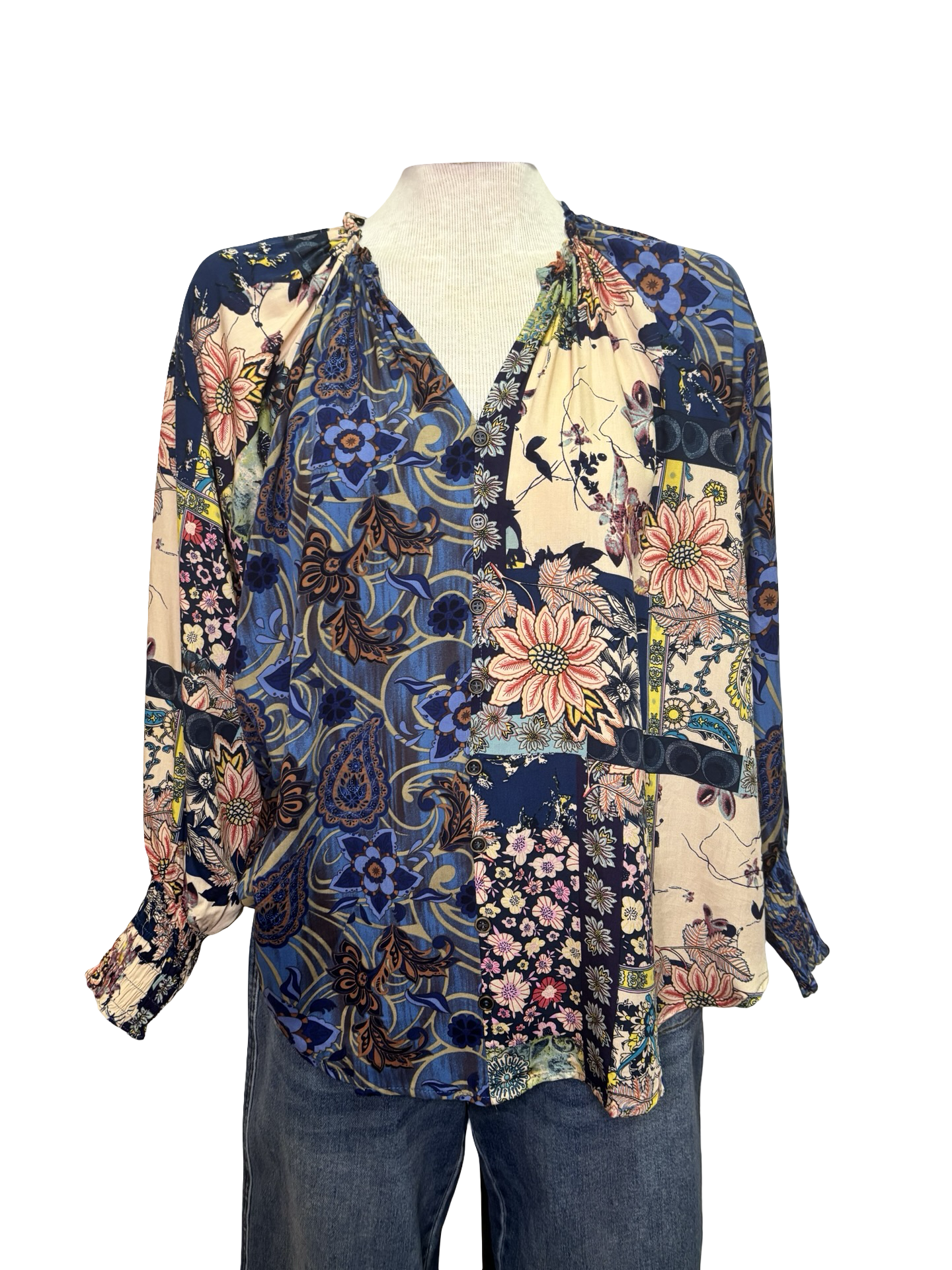 Mixed Print Long Sleeve Top Midnight