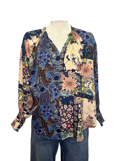 Mixed Print Long Sleeve Top Midnight
